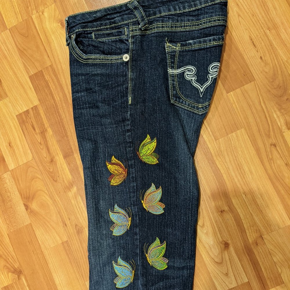 Royal Blue denim jeans with Butterfly Embroidery